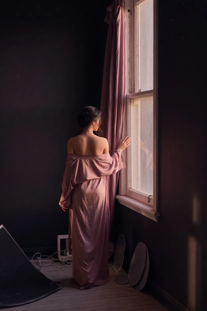A robe in warm studio light, seen from behind. This is a stand-in, not a client photograph.