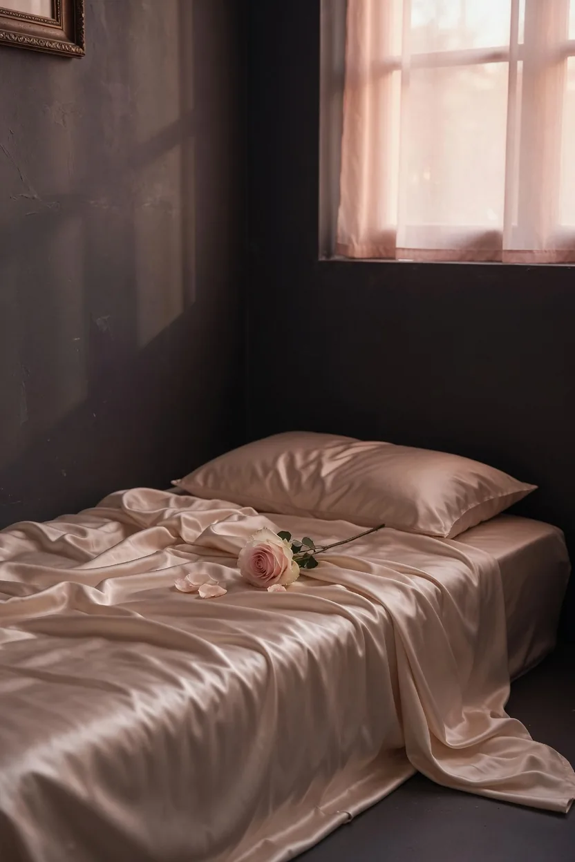 A styled studio set with silk and a rose. This is a stand-in, not a client photograph.